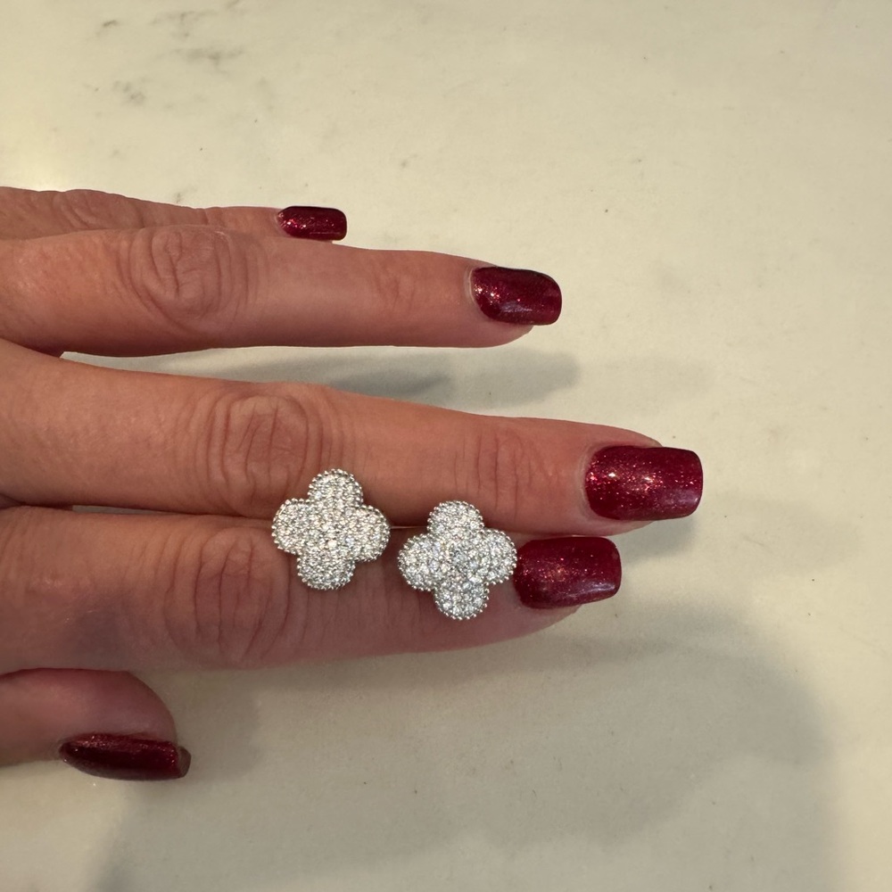 925 sterling silver cz earrings clover polished in 14 k white gold